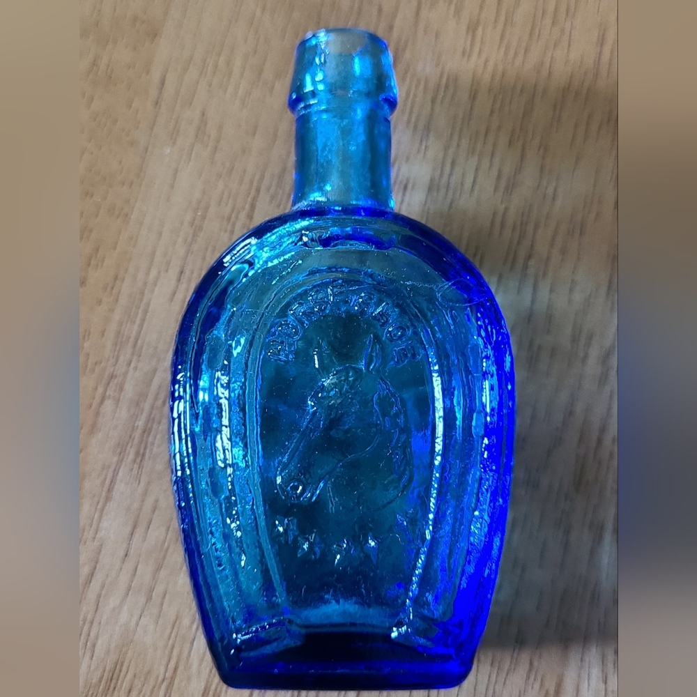 Wheaton Potion Medicine Bottle Horseshoe Blue 3.25" Height (#1)